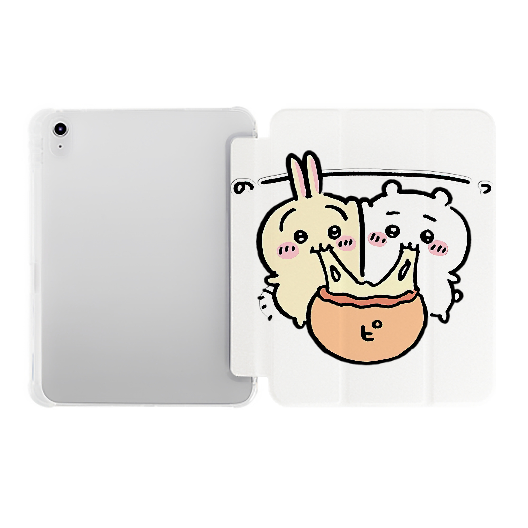 （画像用） ちいかわ うさぎ Chii-kawa usagi IPad ケース ペン収納付き 三つ折りスタンド PUレザー×シリコン 対応機種9.5/10.5/10.9インチ